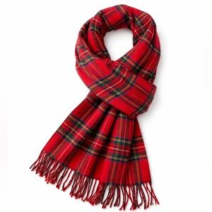 Vintage 80s 90s Red Tartan Plaid Winter Scarf